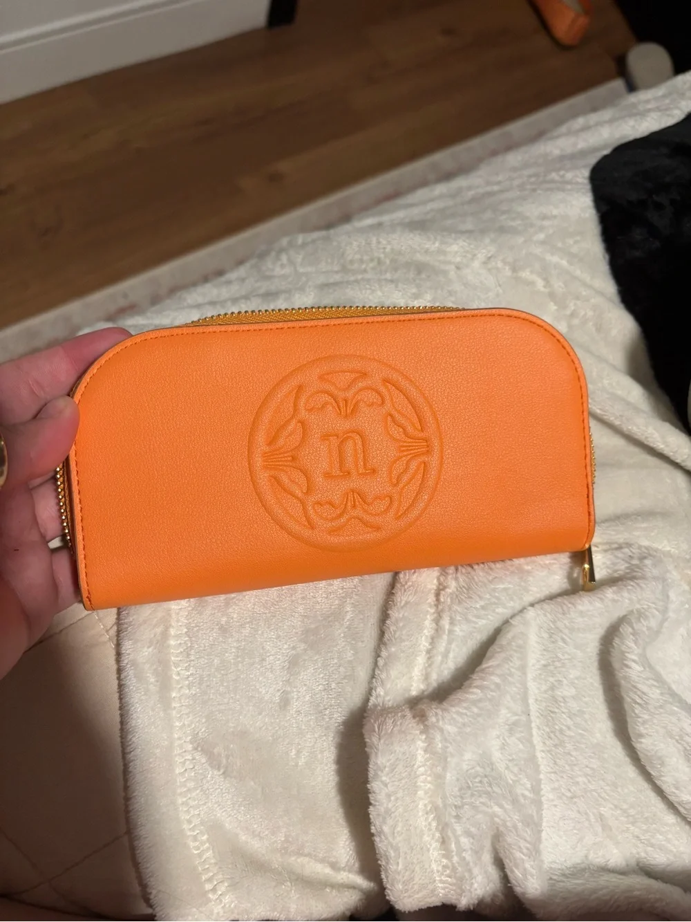 Nanette Lepore Orange Zip Around Wallet Gold Hardware
